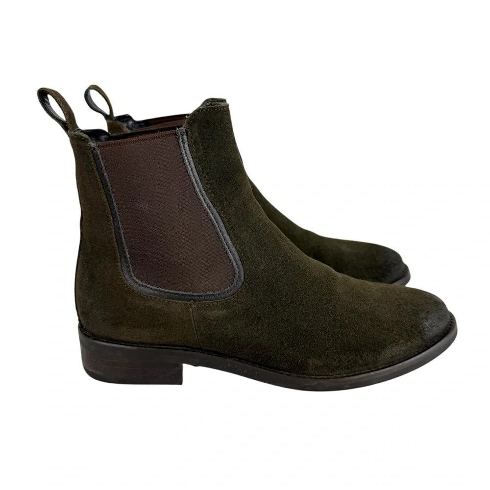 Thursday Duchess Chelsea Boots Dark Olive Suede Sz 7